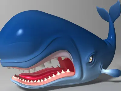 Monstro Cartoon Whale Rigged Low-poly 3D model