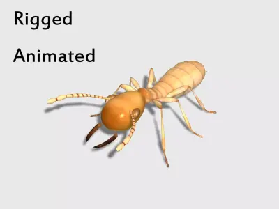 rigged animated termite white ant Low-poly 3D model