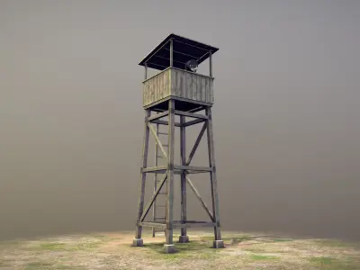 Observation Tower 01 with Damage Low-poly 3D model