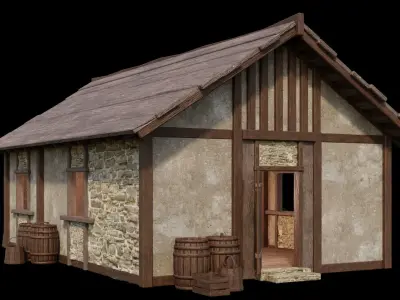 Medieval House 01-02 - 4K Textures Game Ready Low-poly 3D model