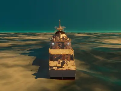 Frigate model military ship floating in water Low-poly 3D model