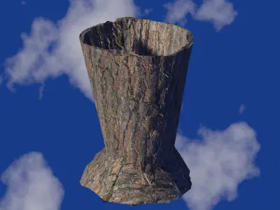 Vase in bark material and damaged shape  Low-poly 3D model