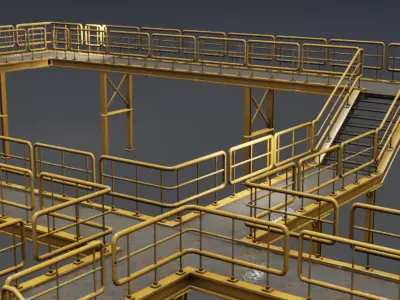 Modular Idustrial Staircase Set Low-poly 3D model