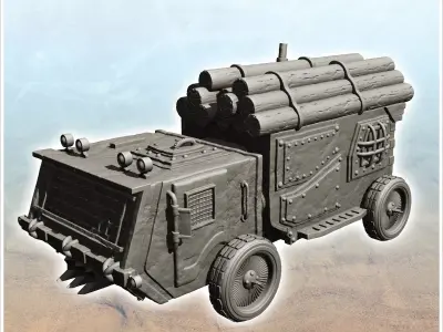 Sci-Fi all-terrain truck for wood transport with four wheels -1- 3D print model