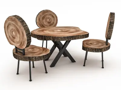 Wooden Garden Furniture 02 Low-poly 3D model