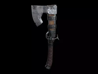 Axegun low poly model axe Low-poly 3D model