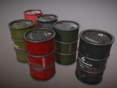 3D Military Fuel Barrel Drums - Low Poly - Game Ready Low-poly 3D model