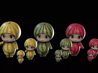 Chibi Fruit  Watermelon Low-poly 3D model