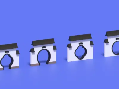 Cartoon Chinese Garden Gate Low-poly 3D model