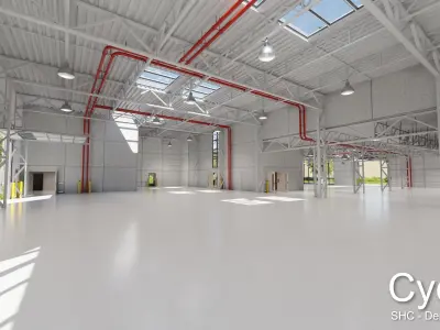 Modern unfurnished warehouse with office for Blender Low-poly 3D model