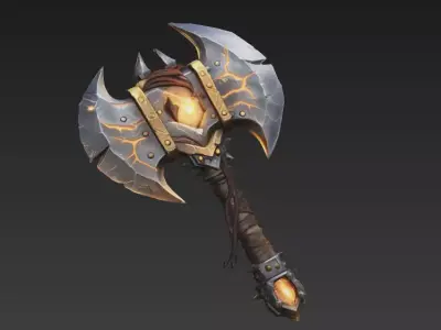 Stylized Magma Battle Axe  Game Ready PBR 3D model