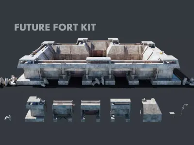 Future Fort Bunker Dystopian Military Outpost Kitbash 3D model