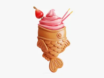 Strawberry Taiyaki Ice Cream Stylized 3D model