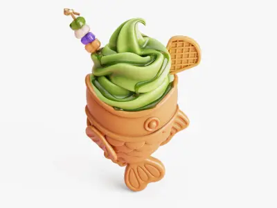 Matcha Taiyaki Ice Cream Stylized 3D model