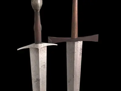  Two Knight Swords Low-poly 3D model