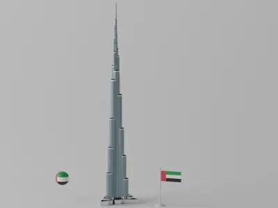 Burj Khalifa Dubai Tower 2 Low-poly 3D model