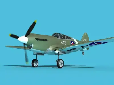 Curtiss P-40B Warhawk V02 USAAF 3D model
