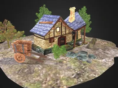 Tiny Cottage Low-poly 3D model