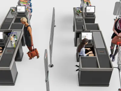 Supermarket Shop Store Elements checkout 3 3D model