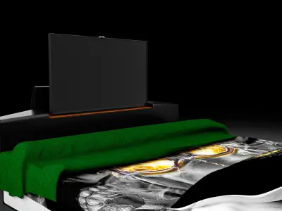 Modern kingsize TV bed -game ready asset Free low-poly 3D model