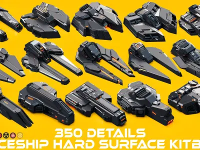 SPACESHIP Sci-Fi Hard Surface KITBASH 350 DETAILS 3D model