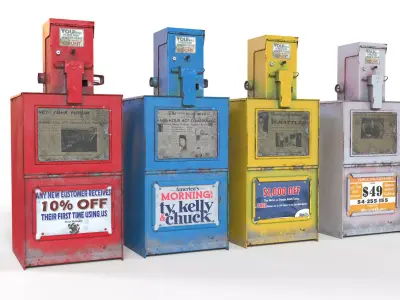 US Newspaper Compressor Boxes Game Ready PBR textures Low-poly 3D model