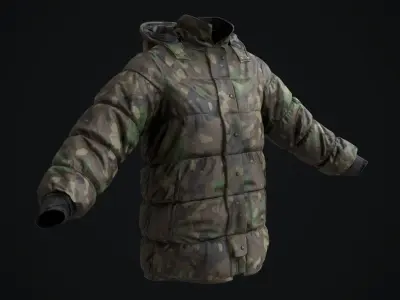 Military winter jacket Low-poly 3D model