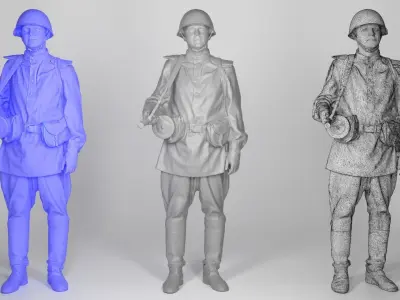 Soviet private soldier with machine gun 224 Low-poly 3D model
