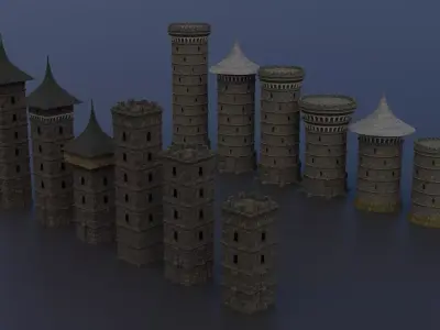 Modular Castle Towers Low-poly 3D model