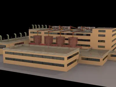 Factory building Low-poly 3D model