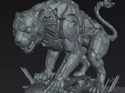 Cybernetic Panther Beast STL Printable SciFi Statue Model 3D 3D print model