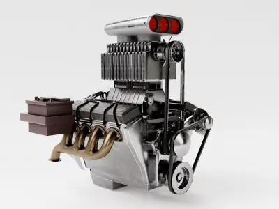 vintage car engine V8 turbocharged vehicle part da1 Low-poly 3D model