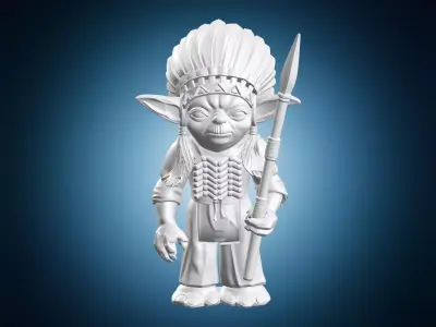 Tribal Yoda Character with Spear Miniature 3D print model