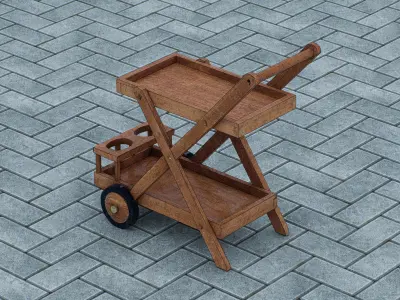 Wooden serving cart Low-poly 3D model