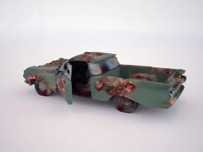  green classic smashed car 3d model 3D model