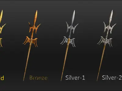 Trident golden sword Free low-poly 3D model