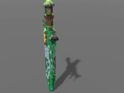Voxel - Mossy Sword - Low-poly 3D Model Low-poly 3D model