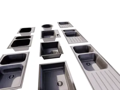 3D sink Stainless Steel Kitchen Sink Collection Low-poly 3D model