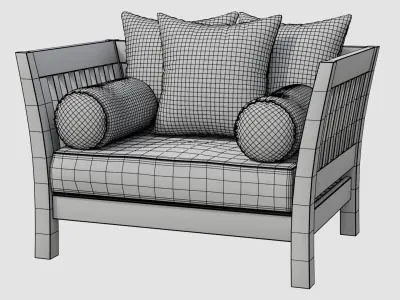 Wooden Armchair Low-poly 3D model
