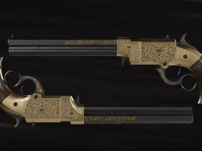 Volcanic Repeater - Engraved - Lever Action Pistol Low-poly 3D model