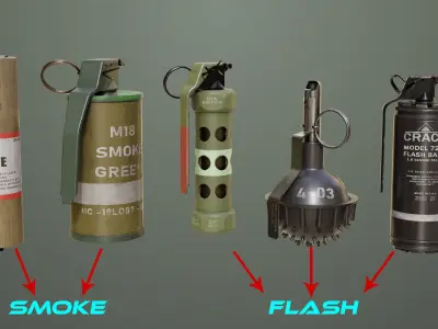 10 Grenades Single Mat All PBR Unity UE Textures Low-poly 3D model