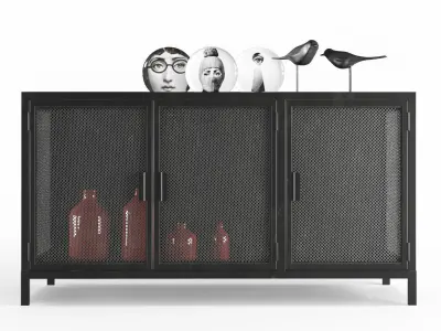 Lattice Door Sideboard with decor 3D model