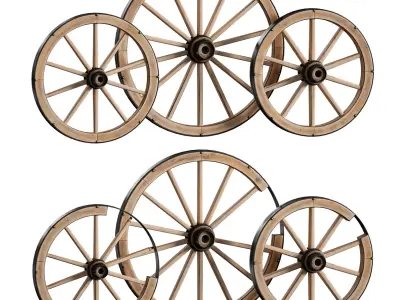 Wooden cart wheels set 3D model