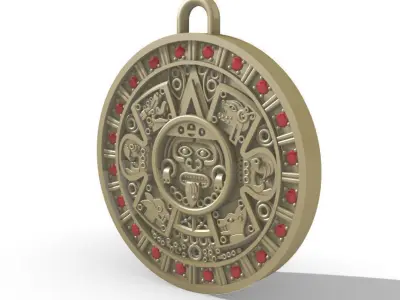 Aztec Calendar Pendant with 20 stones 3D print model
