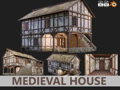 Medieval Old House 4K GameReady Pack 05 to 08 Low-poly 3D model