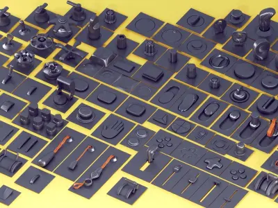 100 Buttons and switches hard surface kitbash - vol1 Low-poly 3D model
