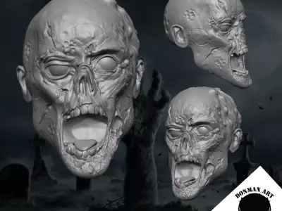 The Zombie V2 Head for 6 inch action figures 3D print model
