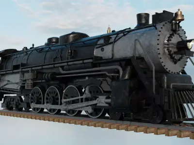 4-8-4 Fully Rigged and PBR Textured 1900s Steam Train Locomotive 3D model
