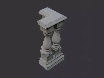 Stone Balustrade Corner with Columns Low-poly 3D model