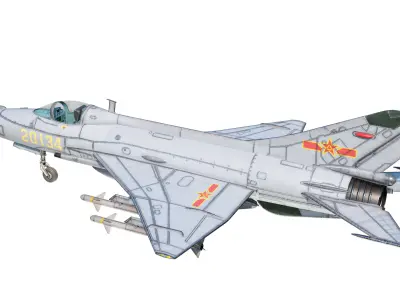 PBR PLAAF J7E J-7E J-7G Fighter Mig-21 Fishbed Low-poly 3D model